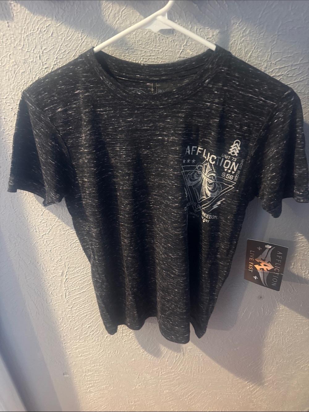 Affliction Black Heather Speckle Graphic Crew Tee - Men S NWT’s
